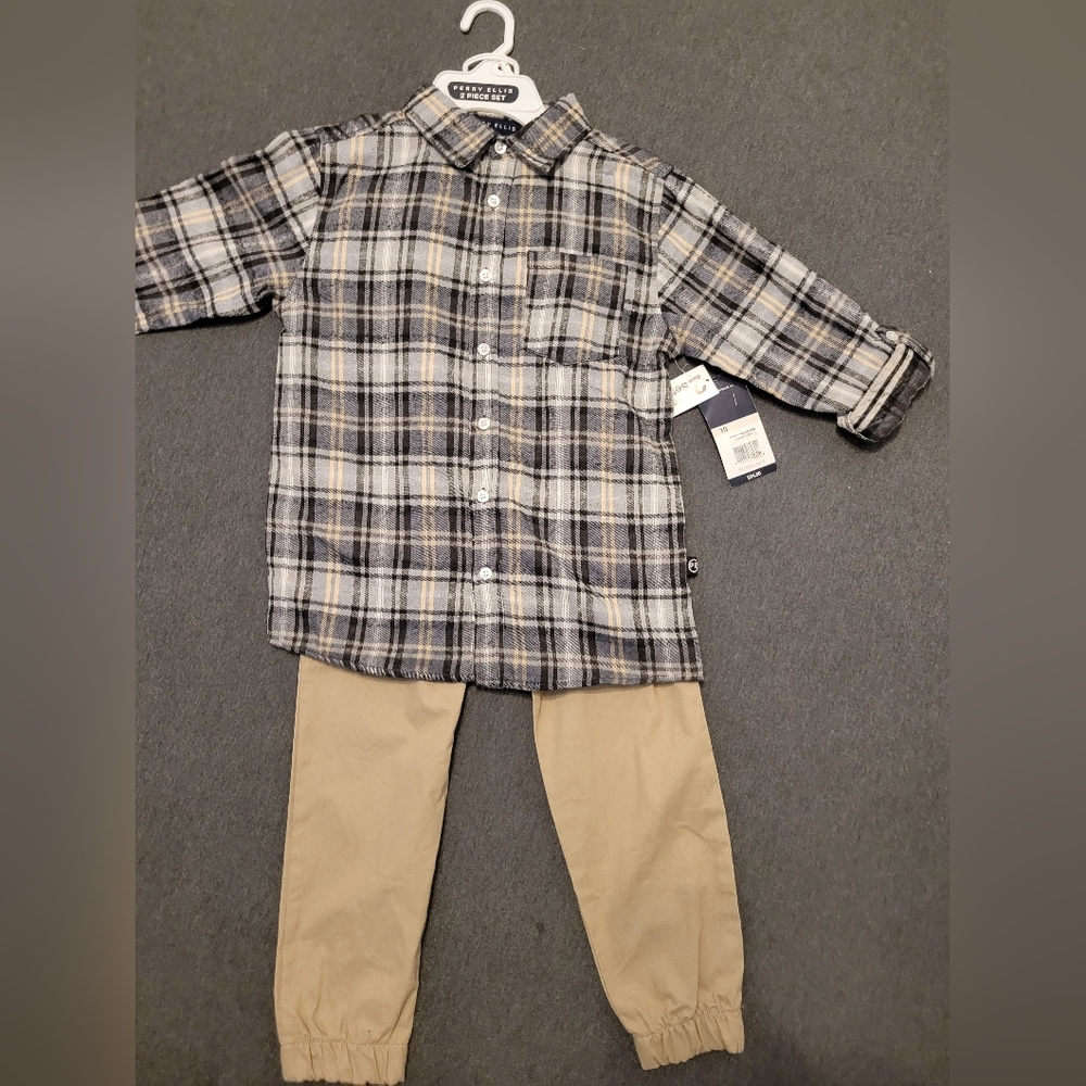 Boys pant set, Perry Ellis, size 10, black and gray, new with tags